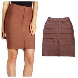 BCBGMAXAZRIA Josey Bandage Zip Up Brown Skirt SMALL